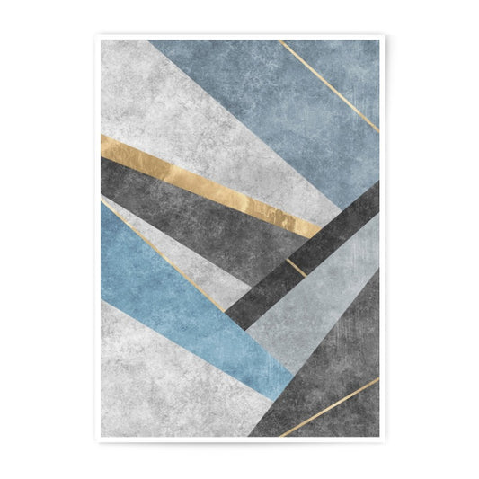 Abstract Geometric Photographic Print, Modern Art Print, Triangle Art, Blue Gray Gold Wall Decor, Home Decor, Office Decor - Tawshia