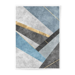 Abstract Geometric Photographic Print, Modern Art Print, Triangle Art, Blue Gray Gold Wall Decor, Home Decor, Office Decor - Tawshia