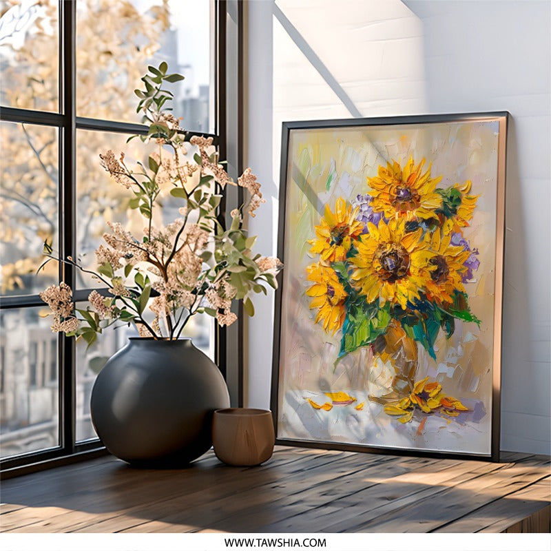 Sunflower Wall Art, Floral Wall Decor, Vase of Sunflowers, Flower Painting Print, Rustic Wall Art, Botanical Wall Art Print, Farmhouse Art - Tawshia