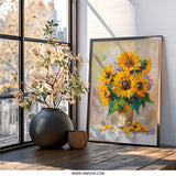 Sunflower Wall Art, Floral Wall Decor, Vase of Sunflowers, Flower Painting Print, Rustic Wall Art, Botanical Wall Art Print, Farmhouse Art - Tawshia