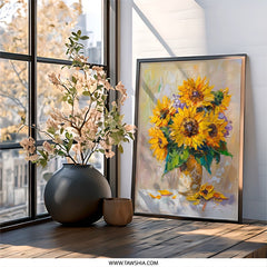 Sunflower Wall Art, Floral Wall Decor, Vase of Sunflowers, Flower Painting Print, Rustic Wall Art, Botanical Wall Art Print, Farmhouse Art - Tawshia