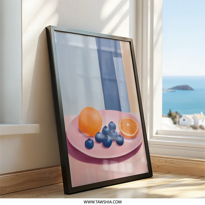 Modern Fruit Wall Art, Still Life Print, Orange and Blueberry Painting, Contemporary Home Decor, Kitchen Wall Decor - Tawshia