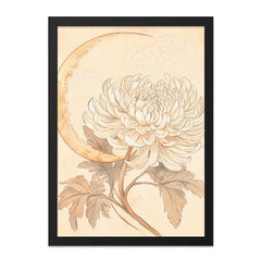 Chrysanthemum Moon Wall Art, Floral Wall Decor, Botanical Print, Nature Inspired Art, Crescent Moon Art, Celestial Wall Art - Tawshia
