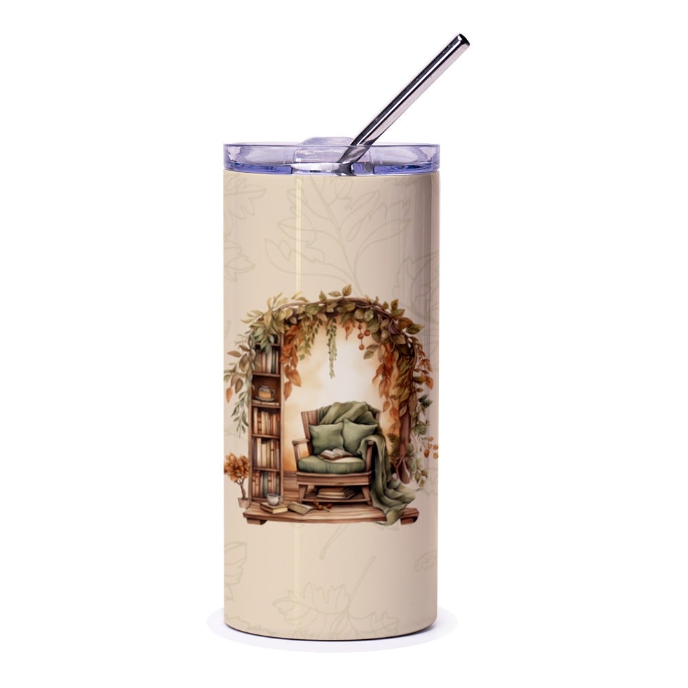 Cozy Reading Nook Tumbler, Autumn Leaves Tumbler, Book Lover Gift, Fall Decor Tumbler, Reading Chair Tumbler, Unique Tumbler - Tawshia