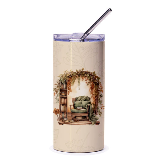 Cozy Reading Nook Tumbler, Autumn Leaves Tumbler, Book Lover Gift, Fall Decor Tumbler, Reading Chair Tumbler, Unique Tumbler - Tawshia