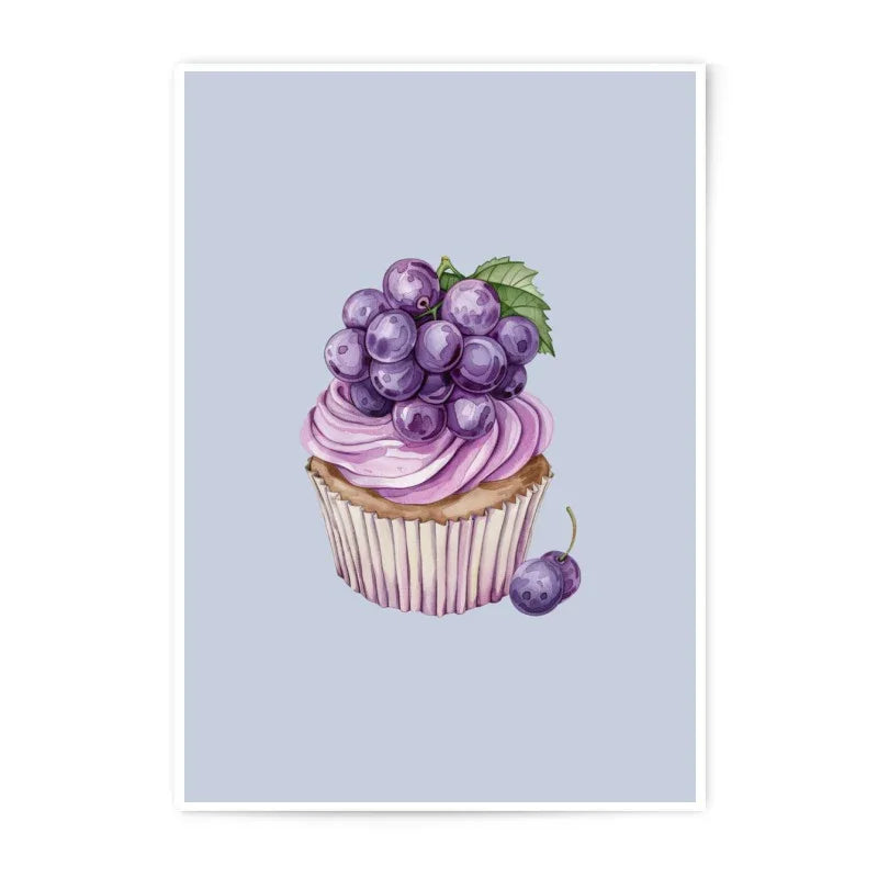 Grapes Cupcake Photographic Prints, Sweet Treat Wall Art, Kitchen Decor Prints, Watercolor Dessert Photography, Cupcake Print - Tawshia