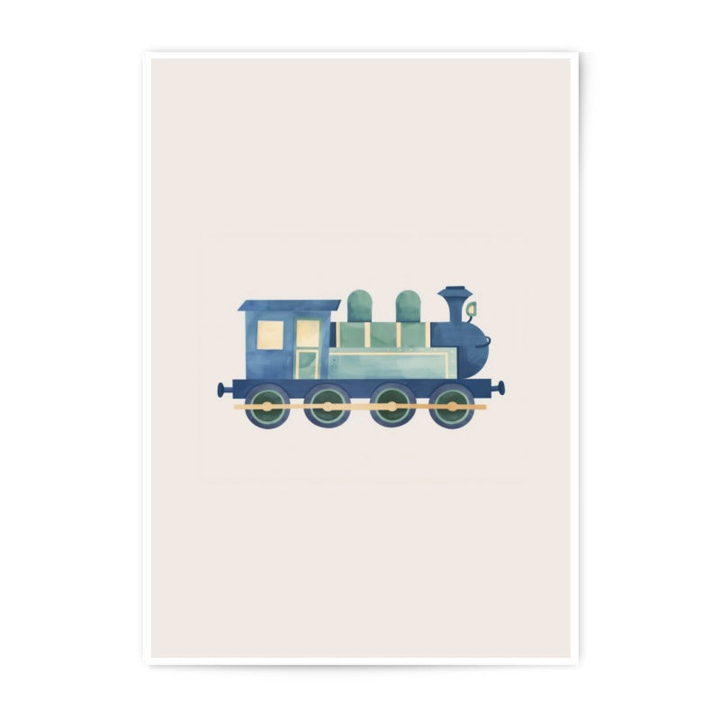 Watercolor Train Photographic Print, Kids Room Decor, Nursery Art, Blue Train Art, Playroom Wall Art, Train Lover Gift - Tawshia
