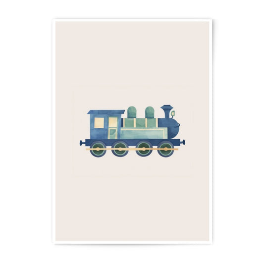 Watercolor Train Photographic Print, Kids Room Decor, Nursery Art, Blue Train Art, Playroom Wall Art, Train Lover Gift - Tawshia