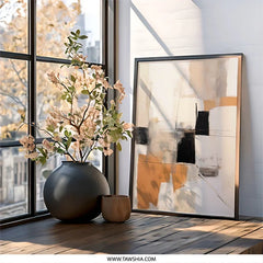 Abstract Wall Art, Modern Art Print, Beige Black Artwork, Home Decor Canvas, Contemporary Painting Style Art, Geometric Shapes, Wall Decor - Tawshia