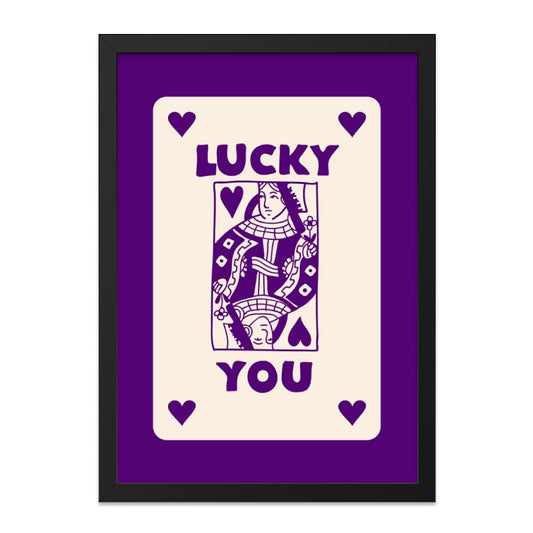 Lucky You Queen of Hearts Wall Art, Card Suit Art Print, Playing Card Decor, Purple Home Decor, Retro Wall Art, Vintage Style Wall Decor - Tawshia