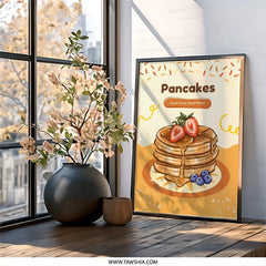 Pancakes Wall Art, Food Illustration Print, Breakfast Decor, Kitchen Wall Art, Good Food Good Mood, Cute Art Print, Pancakes Art - Tawshia