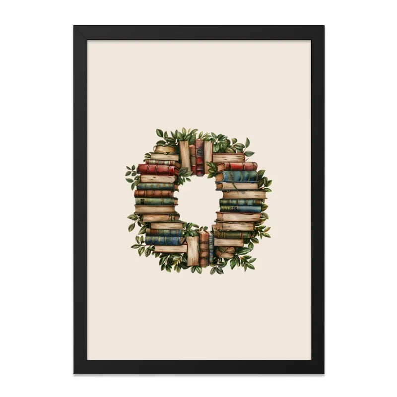 Book Wreath Wall Art, Library Decor, Book Lover Gift, Literary Print, Bookish Wall Decor, Home Library Wall Art, Study Room Decor - Tawshia