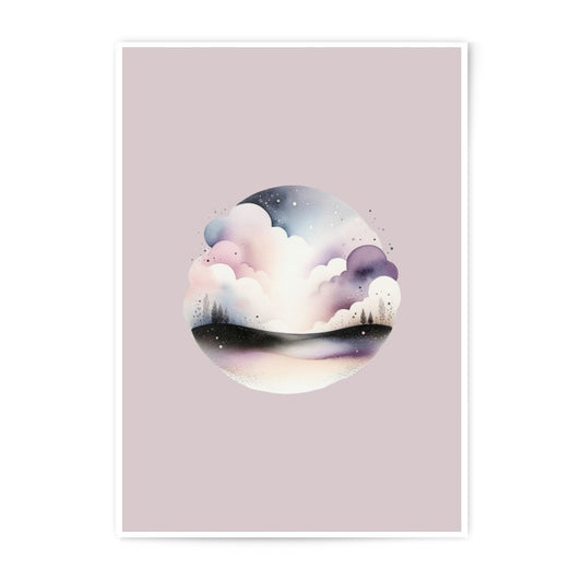 Watercolor Cloudscape Photographic Prints, Minimalist Sky Artwork, Pastel Color Landscape, Circle Art, Modern Home Decor, Wall Art - Tawshia