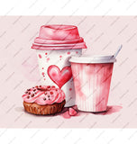 Adorable Pink Coffee and Cupcake Illustration product type