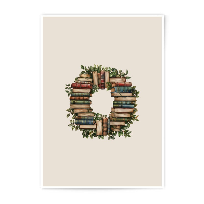 Book Wreath Photographic Prints, Literary Art, Book Lover Gift, Reading Nook Decor, Study Room Art, Library Wall Art, Books and Leaves - Tawshia