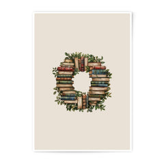 Book Wreath Photographic Prints, Literary Art, Book Lover Gift, Reading Nook Decor, Study Room Art, Library Wall Art, Books and Leaves - Tawshia