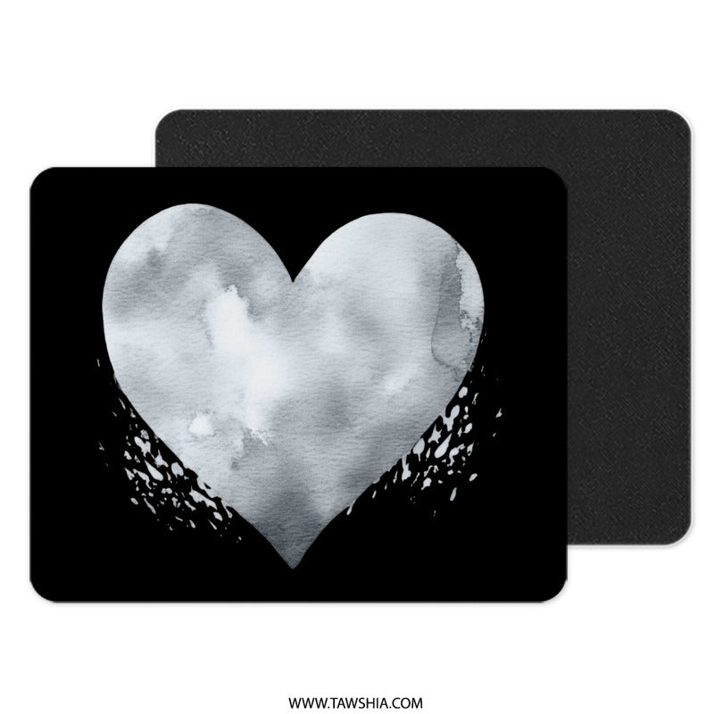 Watercolor Heart Mouse Pad, Artistic Heart Mousepad, Love Heart Design, Modern Desk Accessory, Black Background Mouse Pad - Tawshia