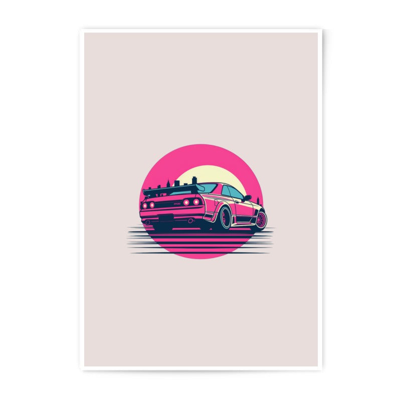 Retro Car Photographic Prints, Pink and Teal Car Poster, JDM Car Art, Automotive Decor, Synthwave Style, Gift for Car Enthusiast - Tawshia