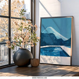 Blue Mountain Pool Wall Art, Minimalist Landscape Print, Modern Home Decor, Serene Wall Hanging, Calming Artwork, Unique Gift Idea - Tawshia