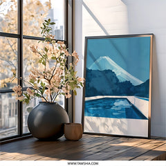 Blue Mountain Pool Wall Art, Minimalist Landscape Print, Modern Home Decor, Serene Wall Hanging, Calming Artwork, Unique Gift Idea - Tawshia