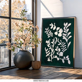 Abstract Botanical Wall Art, Modern Leaf Print, Green and White Art, Minimalist Home Decor, Nature Inspired Artwork - Tawshia