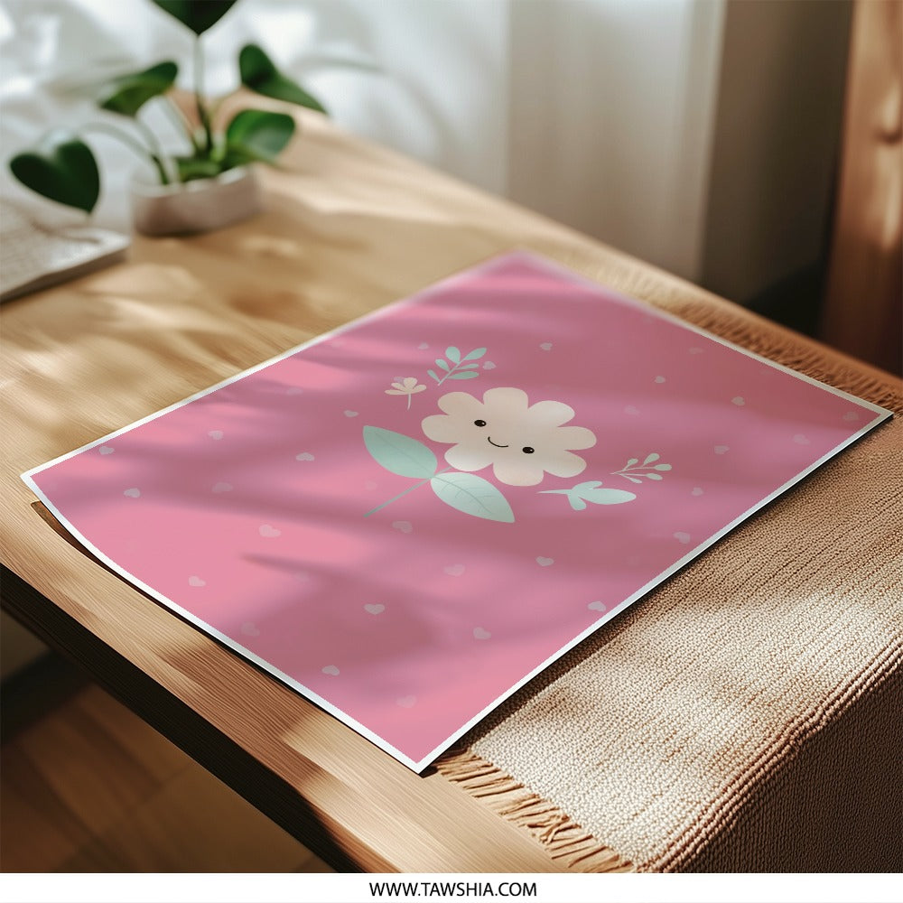 Cute Smiling Flower Photographic Print, Pink Floral Art Print, Whimsical Flower Wall Decor, Nursery Art, Home Decor - Tawshia