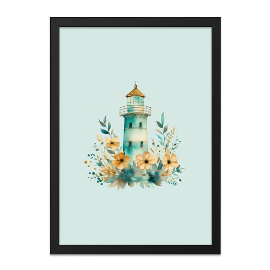 Watercolor Lighthouse Wall Art, Floral Nautical Decor, Coastal Home Decor, Beach House Art, Ocean Artwork, Framed Art - Tawshia