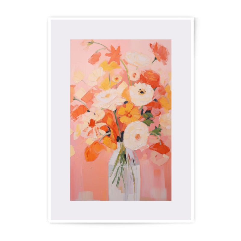 Floral Photographic Print, Flower Bouquet, Orange and White Flowers, Modern Wall Decor, Fine Art Photography, Still Life Art, Flower Art - Tawshia