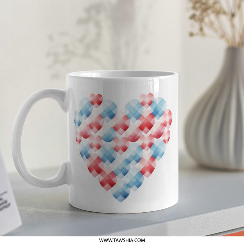Love Heart Mug, Red and Blue Hearts Coffee Mug, Valentine's Day Gift, Cute Mug, Gift for Her, Hearts Mug, Unique Mugs, Holiday Mugs - Tawshia