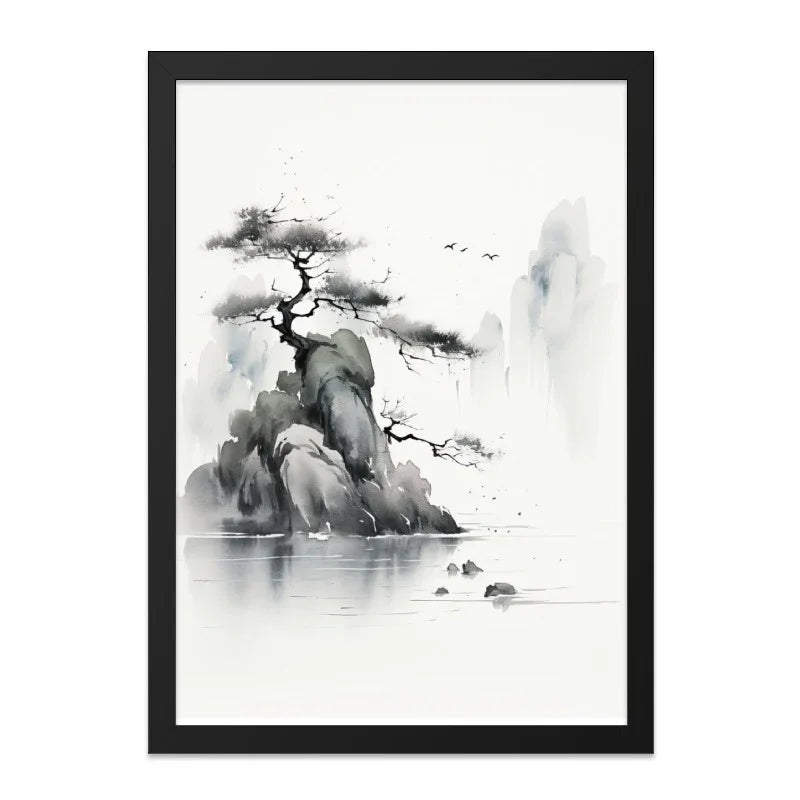 Ink Wash Landscape Wall Art, Japanese Painting Print, Minimalist Art, Sumi-e Artwork, Oriental Decor, Asian Wall Decor, Zen Art Print - Tawshia