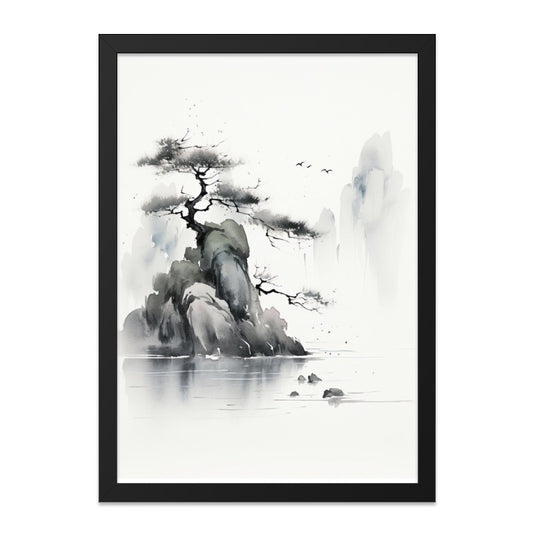 Ink Wash Landscape Wall Art, Japanese Painting Print, Minimalist Art, Sumi-e Artwork, Oriental Decor, Asian Wall Decor, Zen Art Print - Tawshia