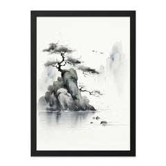 Ink Wash Landscape Wall Art, Japanese Painting Print, Minimalist Art, Sumi-e Artwork, Oriental Decor, Asian Wall Decor, Zen Art Print - Tawshia