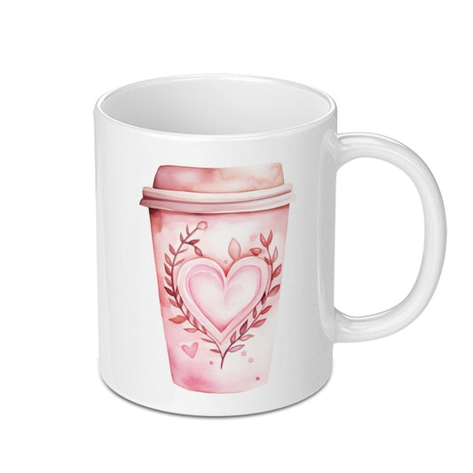 Pink Coffee Cup Mug, Heart Mug, Floral Design Mug, Love Coffee Mug, Valentine's Day Mug, Gift for Her, Everyday Mug - Tawshia