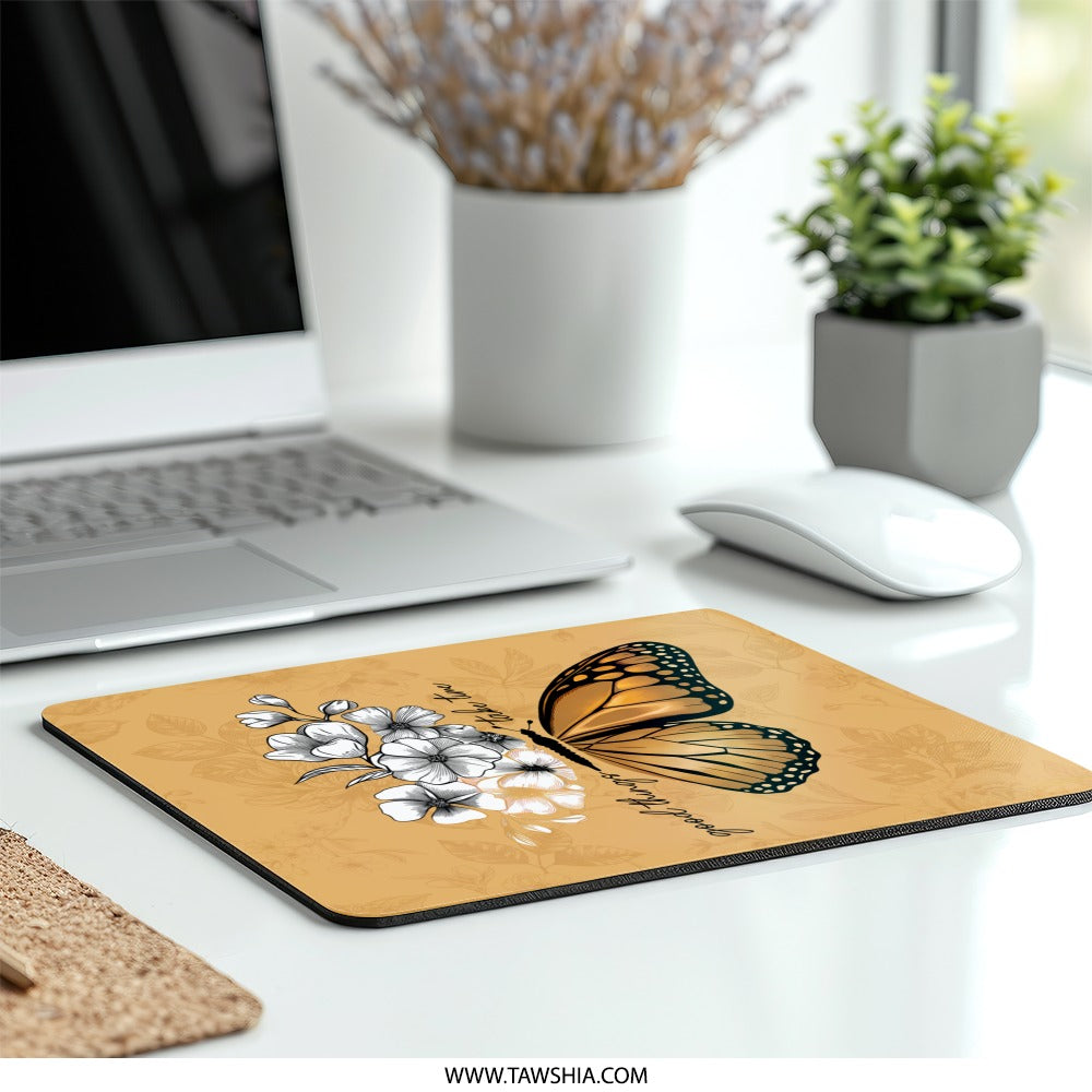 Monarch Butterfly Mouse Pad, Floral Decor, Inspirational Quote, Desk Accessories, Office Decor, Aesthetic Mousepad - Tawshia