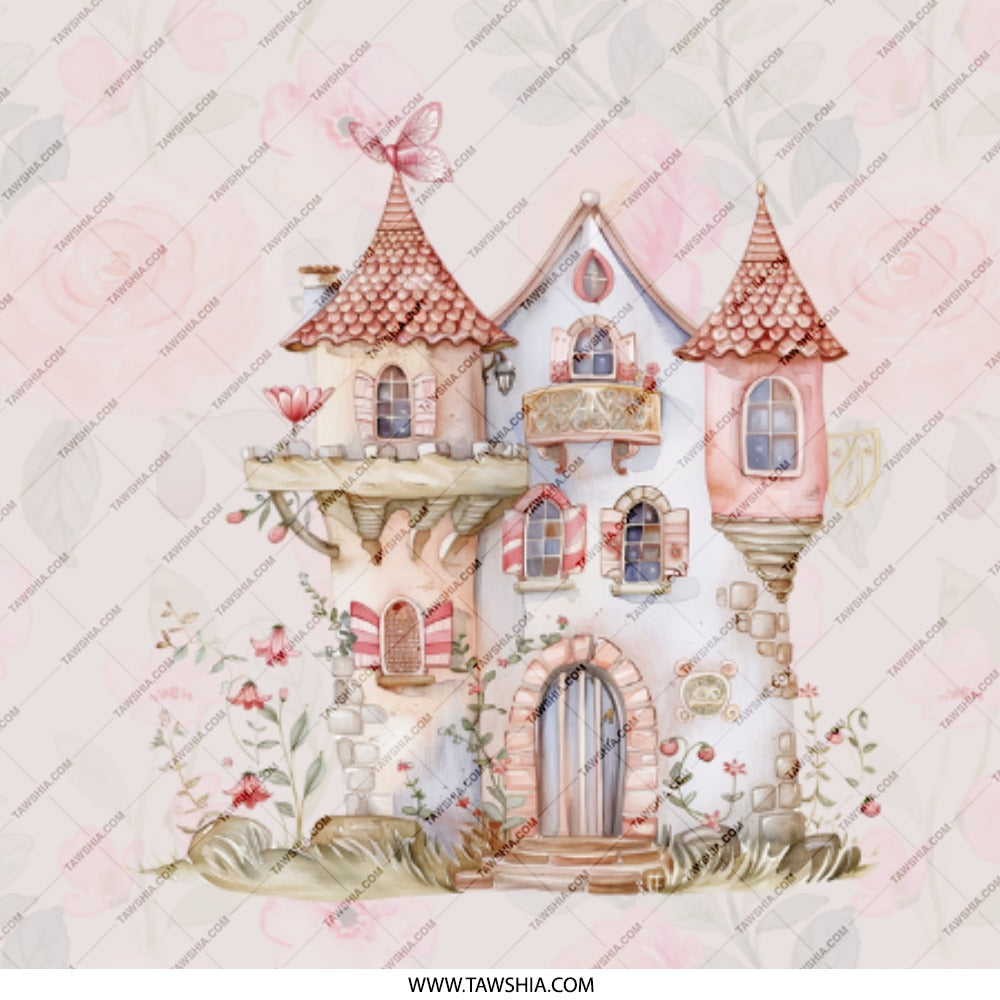 Fairytale Castle Pinback, Cute House Badge, Pink Floral Pin Button, Unique Fantasy Gift, Whimsical Castle Gift, Magical Building Button - Tawshia