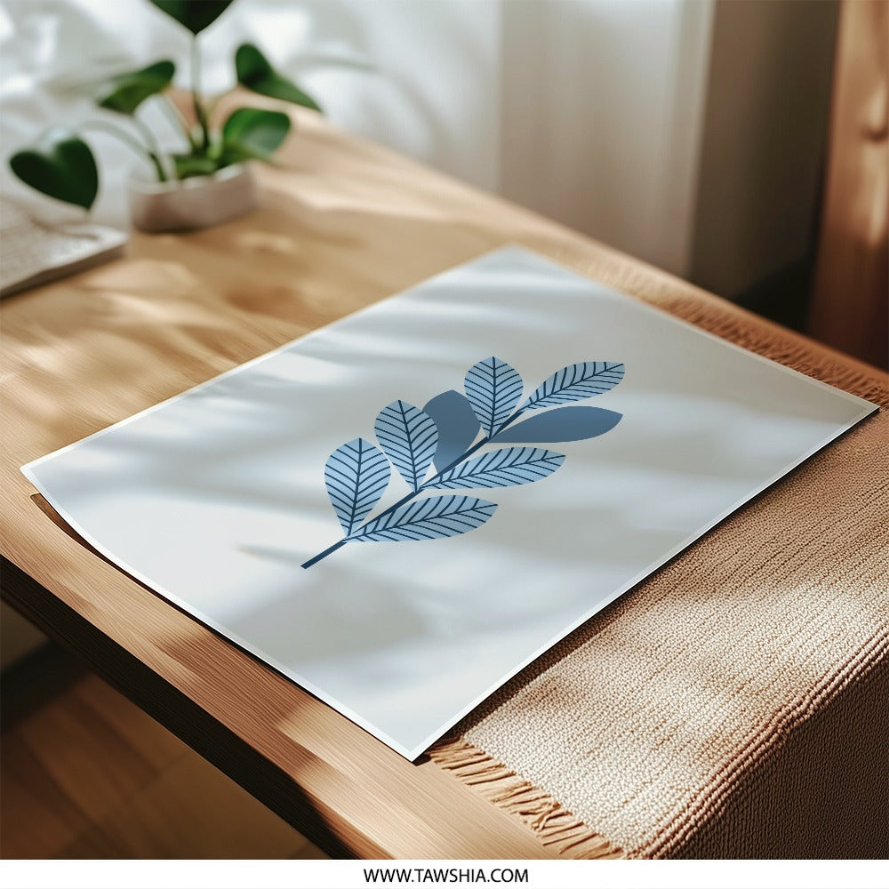 Blue Leaves Photographic Prints, Minimalist Leaf Art, Modern Botanical Wall Decor, Nature Inspired Artwork, Home Decor Prints - Tawshia