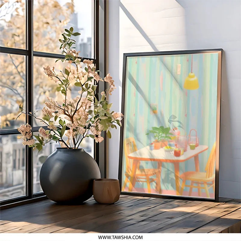 Cozy Kitchen Wall Art, Pastel Home Decor, Still Life Print, Dining Room Art, Whimsical Art Print, Housewarming Gift, Home Interior Wall Art - Tawshia