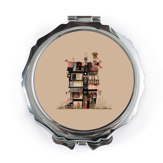 Whimsical House Pocket Mirror, Quirky Building Design, Unique Gift, Pocket Mirror, Compact Mirror, Artistic Image, Travel Mirror - Tawshia