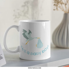 Baby Boy Stork Mug, New Baby Gift, Baby Shower Present, Cute Coffee Mug, Expecting Mom Gift, New Dad Gift, Pregnancy Gift, Newborn Arrival - Tawshia
