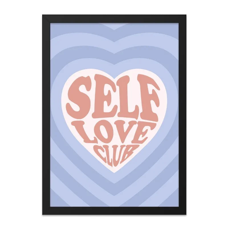Self Love Club Wall Art, Trendy Wall Decor, Heart Illustration, Pastel Aesthetic Art, Inspirational Print, Cute Room Decor - Tawshia
