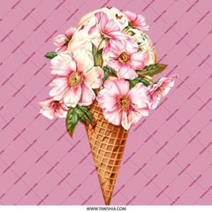 Floral Ice Cream Cone Pinback Button, Cute Summer Accessory, Trendy Badge, Flower Power Pin, Sweet Treat Button, Pastel Aesthetic - Tawshia