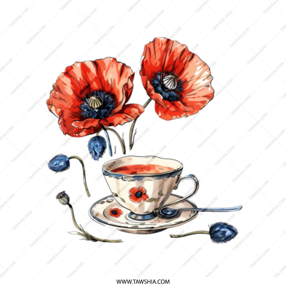 Poppy Tote Bag, Floral Tote, Flower Tote, Tea Cup Design Bag, Stylish Tote, Gift For Her, Everyday Tote Bag, Reusable Shopping Bag - Tawshia