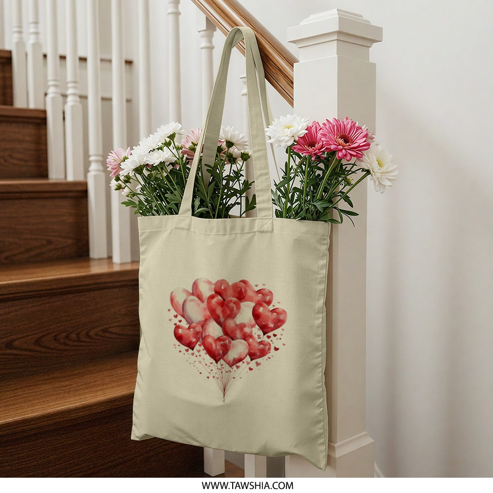Heart Balloons Tote Bag, Love Gift, Romantic Present, Valentine's Day Shopping Bag, Anniversary Gift, Everyday Carry - Tawshia