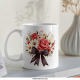 Floral Bouquet Mug, Red Rose Mug, Flower Mug, Elegant Mug, Bow Mug, Gift Mug, Decorative Mug, Coffee Mug, Tea Mug, Unique Mug - Tawshia