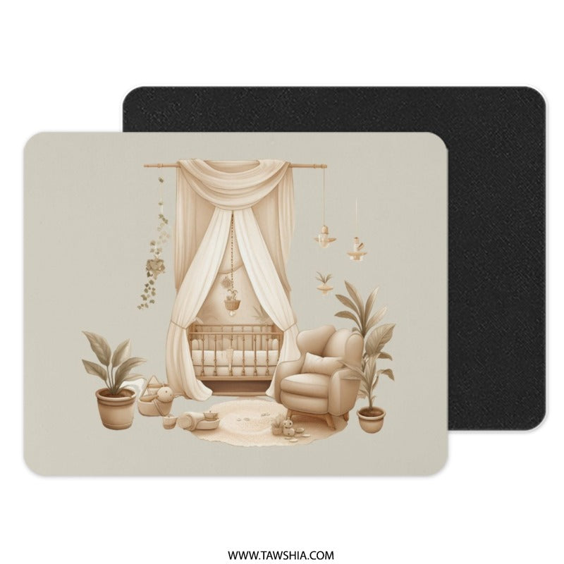 Boho Nursery Mouse Pad, Kids Room Decor, Cute Playroom Desk Mat, Nursery Illustration, Bohemian Baby Gift Idea, Neutral Toned Decor - Tawshia