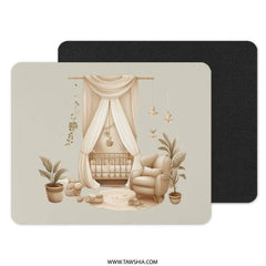 Boho Nursery Mouse Pad, Kids Room Decor, Cute Playroom Desk Mat, Nursery Illustration, Bohemian Baby Gift Idea, Neutral Toned Decor - Tawshia