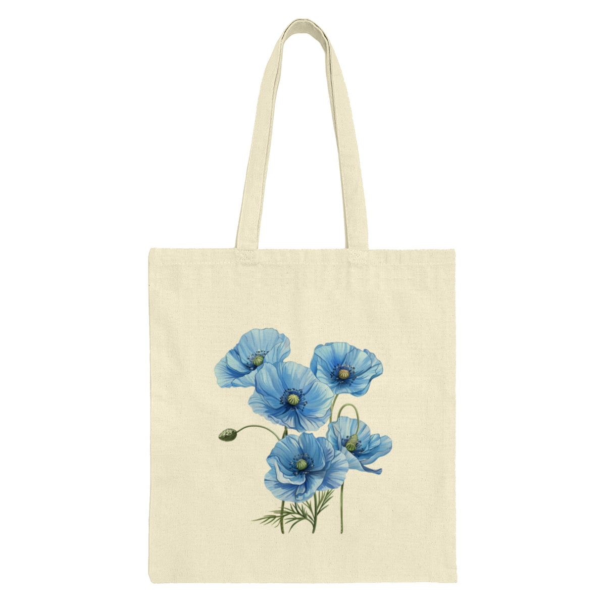 Blue Flowers Illustration on Beige Canvas Tote Bag product