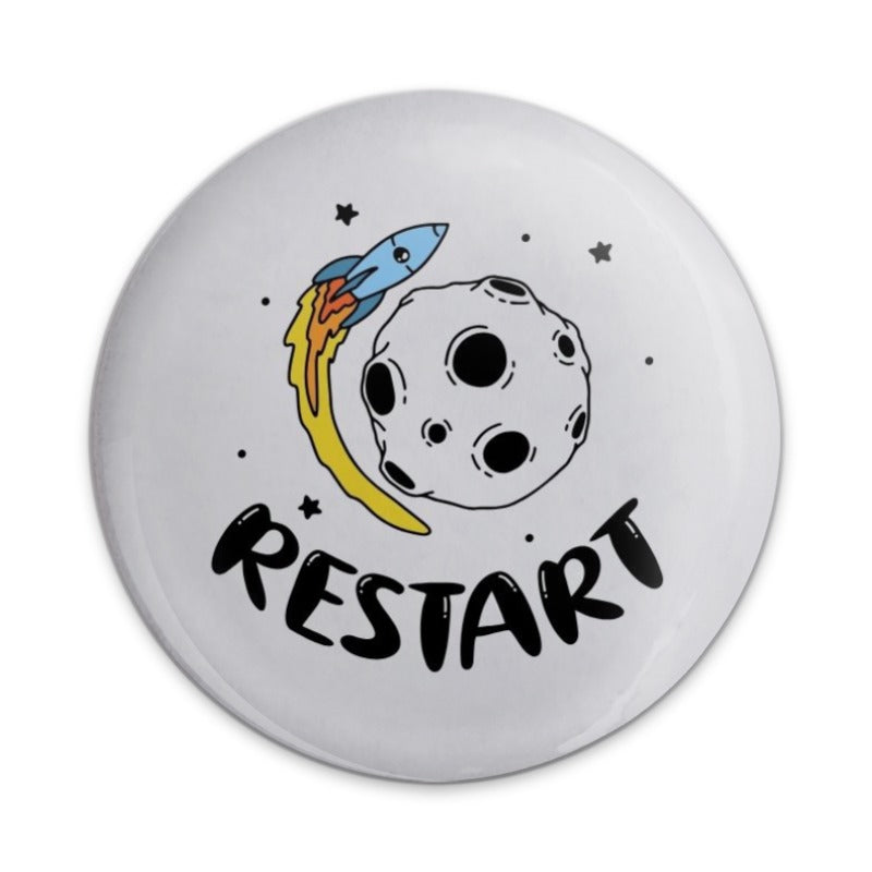 Restart Pinback Button, Space Rocket Badge, Motivation Button, Cute Button, Encouragement Gift, Unique Accessories, Space Theme Gift, Outer - Tawshia