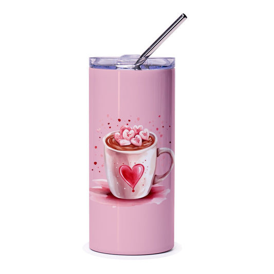 Hearts Tumbler, Hot Chocolate Mug Tumbler, Valentines Gift Tumbler, Cute Coffee Cup Design Tumbler, Gift For Her, Tumblers With Straw - Tawshia