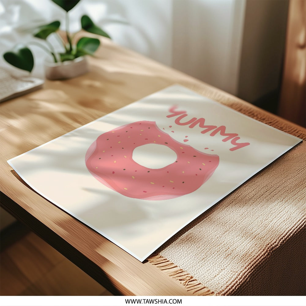 Yummy Donut Photographic Print, Foodie Art, Kitchen Decor, Pink Donut, Doughnut Wall Art, Dessert Print, Cafe Decoration, Sweet Treat - Tawshia